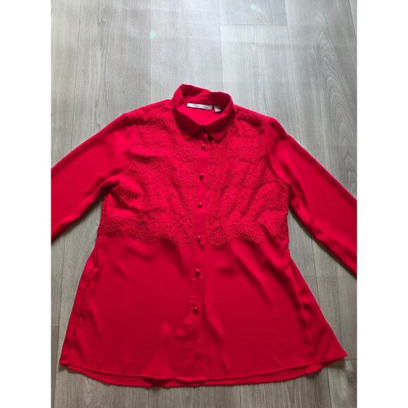 Valerie Stevens Womens Red Lace Button-Down Blouse S - Picture 4 of 7